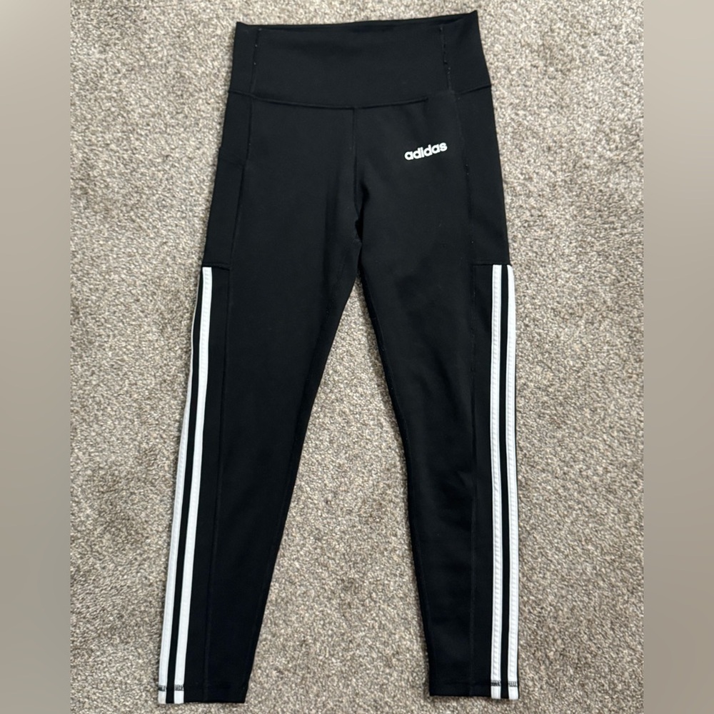 Adidas Black Ankle Cropped Leggings with White Stripes